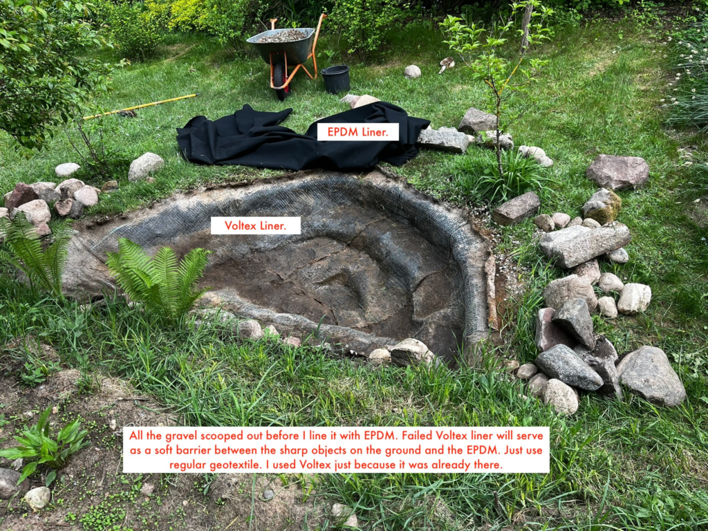 Pond cleaned up before lining it with EPDM